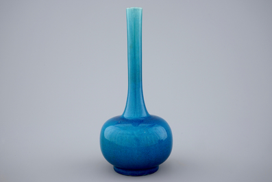 A fine Japanese monochrome turquoise Awaji vase, 19th C.