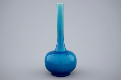 A fine Japanese monochrome turquoise Awaji vase, 19th C.