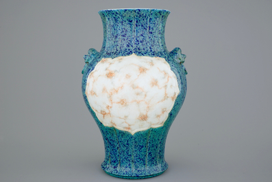 A Chinese robin's egg and faux marbre vase, Qianlong mark, 20th C.