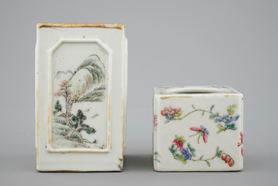 Un pot &agrave; pinceaux qianjiang cai et un lave pinceaux famille rose, porcelaine de Chine, 19/20&egrave;me