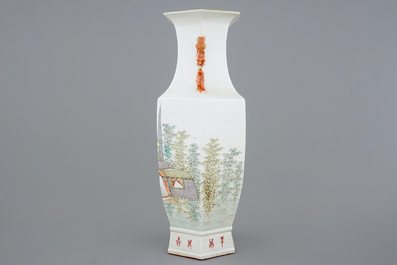 A Chinese hexagonal qianjiang cai vase, 19/20th C.