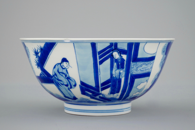 A Chinese blue and white bowl with six-character mark of Chenghua, Kangxi