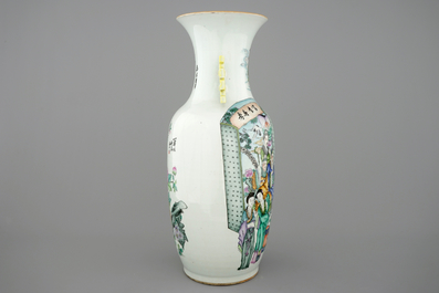 A fine double-sided Chinese famille rose vase, 19/20th C.