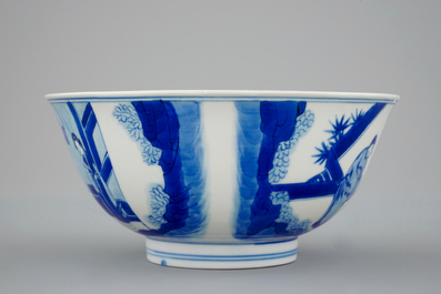 A Chinese blue and white bowl with six-character mark of Chenghua, Kangxi