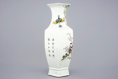 A Chinese octagonal qianjiang cai vase, 19/20th C.