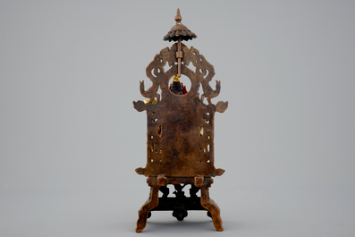 A Sino-Tibetan gilt bronze figure of Shadakshari Lokeshvara on a throne, 19/20th C.