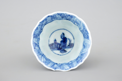 Een set van zes Chinese blauw-witte kopjes en schoteltjes, Kangxi