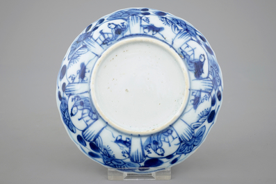 A set of six Chinese blue and white cups and saucers, Kangxi