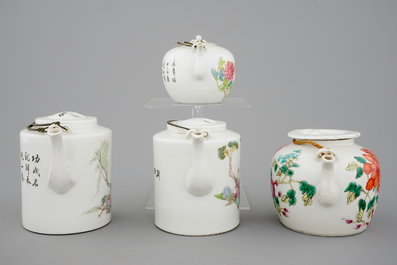 Four Chinese famille rose teapots, 19/20th C