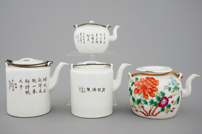 Four Chinese famille rose teapots, 19/20th C