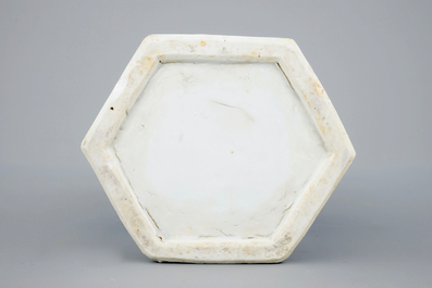A Chinese blue and white hexagonal vase, Kangxi