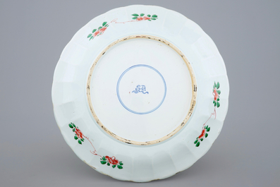 A large Chinese famille verte dish with a flower basket, Kangxi