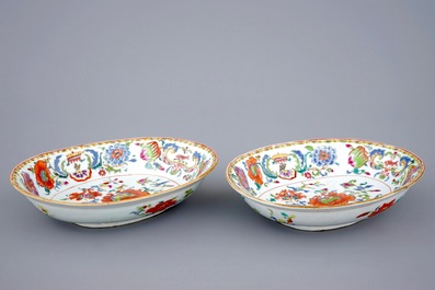 A rare pair of Chinese export porcelain &quot;Pompadour&quot; oval bowls, ca. 1745