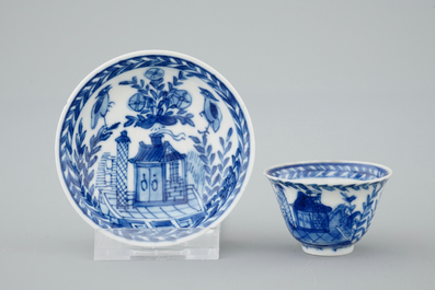 A set of eight Chinese blue and white miniature cups and saucers, Kangxi