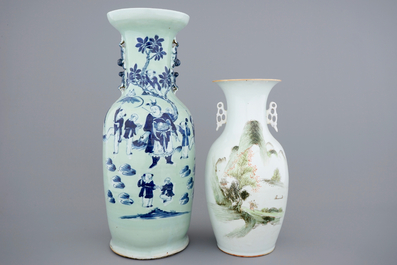 Twee Chinese vazen en twee blauw-witte schotels, 18/19e eeuw