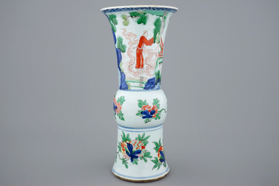 A Chinese wucai gu beaker vase, Shunzhi, ca. 1660