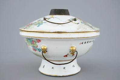 A fine Chinese famille rose warming bowl and cover, 19/20th C.