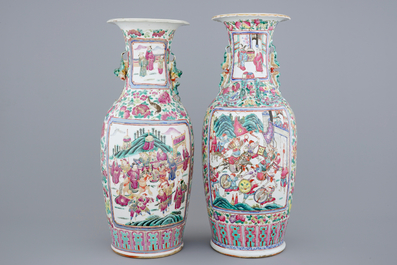 Two Chinese famille rose vases with court scenes, 19th C.
