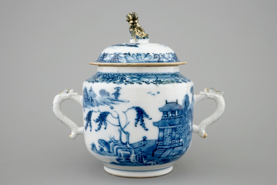 A Chinese partly gilt blue and white sugar jar and cover, Qianlong