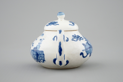 A blue and white Chinese soft paste porcelain miniature teapot, Kangxi