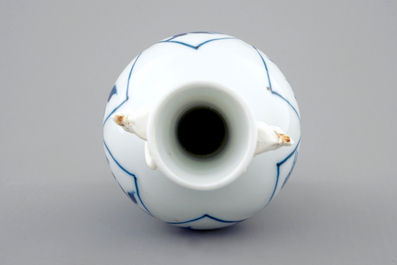 A Chinese blue and white elephant handle vase, Kangxi