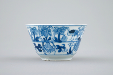 A Chinese blue and white cup and saucer, Kangxi