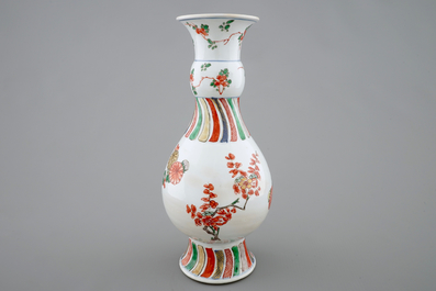 A Chinese famille verte vase with floral design, Kangxi