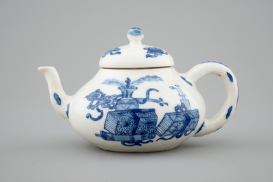 A blue and white Chinese soft paste porcelain miniature teapot, Kangxi
