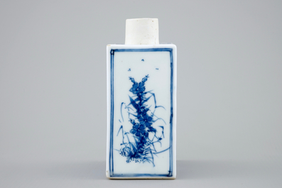 A fine Chinese blue and white landscape tea caddy, Kangxi