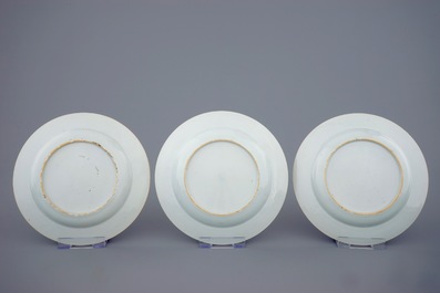 A set of six Chinese famille rose plates with roosters, 18th C.