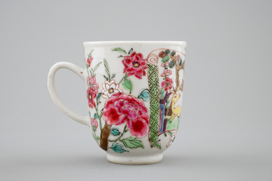 A Chinese famille rose cup and saucer with deer, Yongzheng/Qianlong