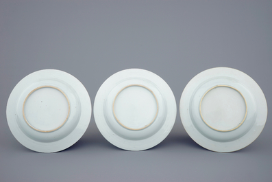 A set of six Chinese export porcelain armorial plates with bianco sopra bianco design, Qianlong, 18th C.