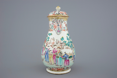 A large Chinese famille rose mandarin jug and cover, Qianlong, 18th C.