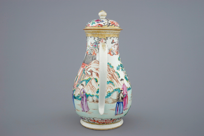 A large Chinese famille rose mandarin jug and cover, Qianlong, 18th C.