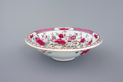 A large Chinese famille rose bowl with deer in a landscape, Yongzheng, 1723-1735