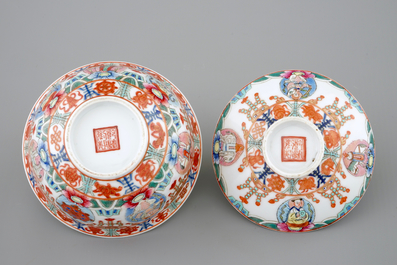 A Chinese famille rose Bencharong covered bowl for the Thai market, 19/20th C.