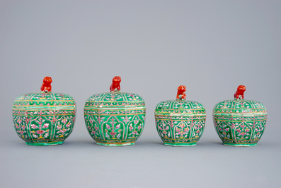 Four Chinese Bencharong porcelain thai market boxes and covers, 19th C.
