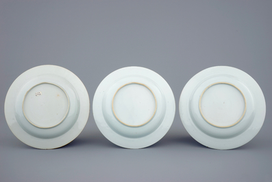 A set of six Chinese export porcelain armorial plates with bianco sopra bianco design, Qianlong, 18th C.