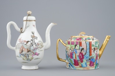 Two Chinese famille rose teapots and covers, incl. Canton, 19/20th C