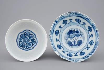 Two Chinese blue and white &quot;kraak&quot; porcelain bowls, Ming, Wanli