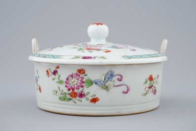 A Chinese famille rose butter tub and cover, Qianlong, 18th C.