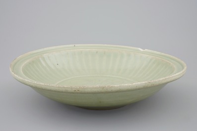 A Longquan celadon dish with incised lotus design, Ming Dynasty, 15th C.