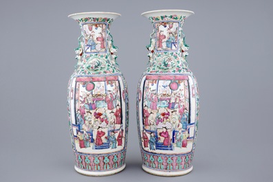 A pair of large Chinese famille rose vases, 19th C.