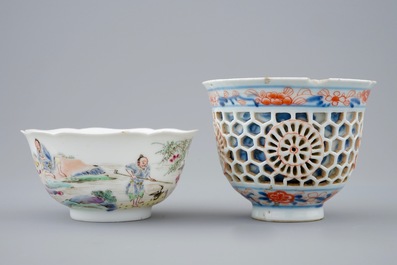 A Chinese famille rose cup, Yongzheng and an Imari-style double walled cup, Kangxi
