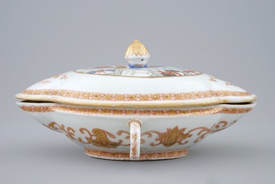 A Chinese armorial sauce boat and cover with Van Reverhorst coat of arms, Qianlong, ca. 1745