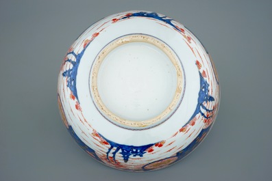 A large Chinese export porcelain Imari style punchbowl, Kangxi