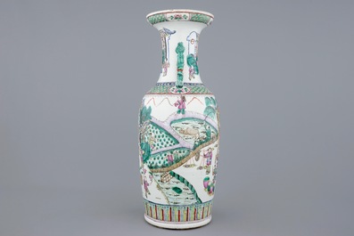 A large Chinese famille rose vase depicting the silk production, 19th C.