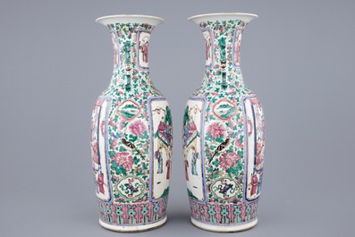 A pair of large Chinese famille rose vases, 19th C.