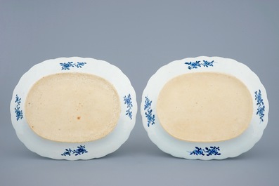 A pair of large oval blue and white Chinese dishes with ladies in a garden, Qianlong, 18th C.