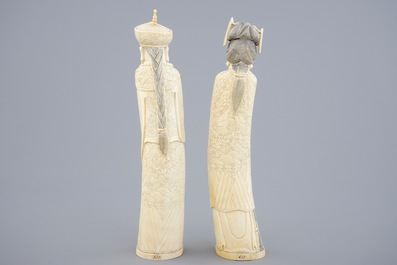 A pair of Chinese ivory figures of the emperor couple, ca. 1900